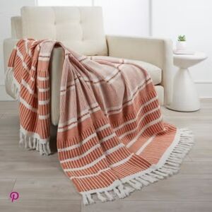 New! Garcelle, Striped Orange and White Throw Blanket